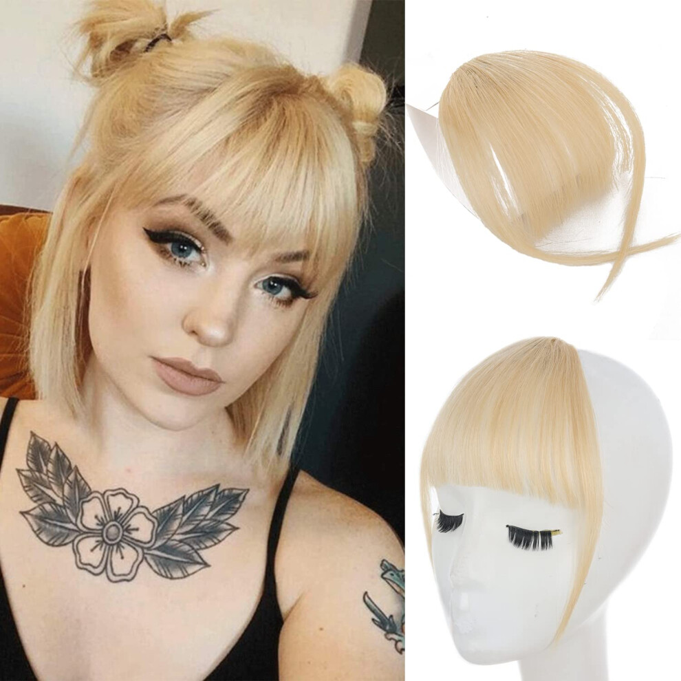 Unisex Bleached Blonde Clip In Bangs Human Hair Fringe With Temples Natural Airy Hairpiece For Women