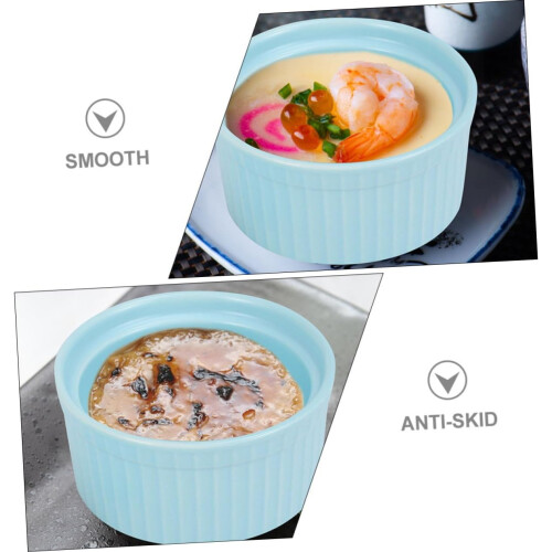 Ceramic Ramekins with Lids Oven Safe Porcelain Baking Cups for Souffle Pudding Desserts 2