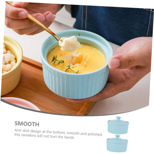 Ceramic Ramekins with Lids Oven Safe Porcelain Baking Cups for Souffle Pudding Desserts 1