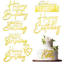 Happy Birthday Cake Topper Set Gold Mirror Acrylic 6 Pack Reusable Party Decorations