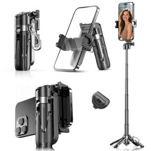Selfie Stick Tripod 4 in 1 with Wireless Remote, 360 Rotation Foldable Phone Stand for iPhone and Android