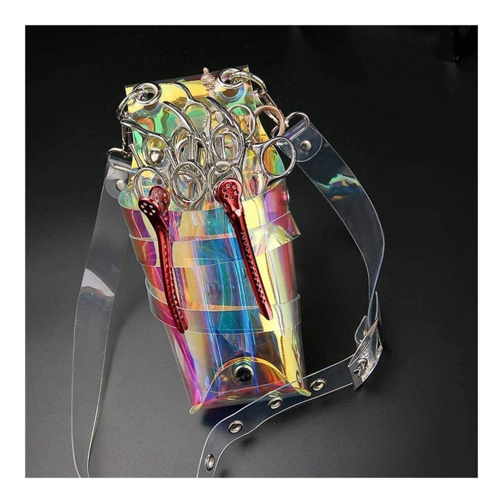 Hairdressing Tool Belt with Multiple Compartments Adjustable Strap Transparent Scissor Pouch B