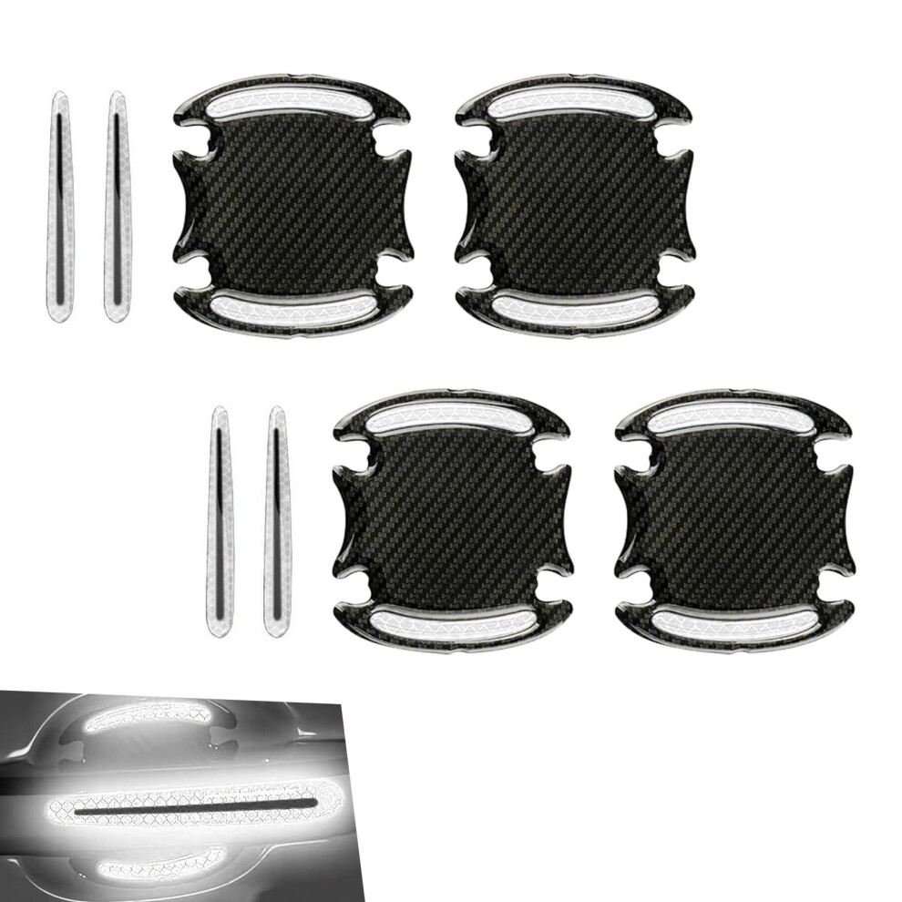 8Pcs Carbon Fiber Car Door Handle Protector Stickers, Waterproof Scratchresistant Reflective Guards, Universal Fit White 9455672801812