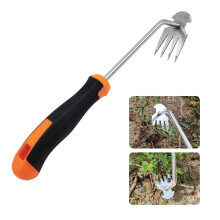 Long Handle Stainless Steel Weed Puller Tool with Ergonomic Rubber Grip and 4Claw Garden Weeder