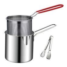 (no Tongs) Oil-Saving Deep Fryer Set - Stainless Steel Deep Frying Pot with Strainer Basket, Multifunctional Mini Fryer for Home Kitchen