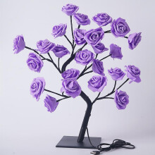 (Purple) Simulation Rose Tree Lamp USB Decorative LED Table Light Adjustable Branches Elegant Room Decor Gift
