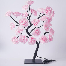 (Pink) Simulation Rose Tree Lamp USB Decorative LED Table Light Adjustable Branches Elegant Room Decor Gift