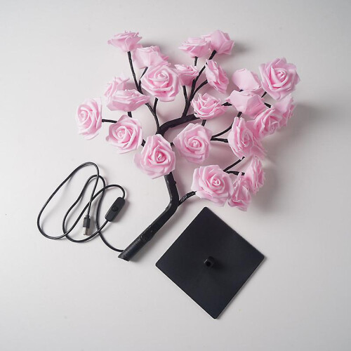(Pink) Simulation Rose Tree Lamp USB Decorative LED Table Light Adjustable Branches Elegant Room Decor Gift 2