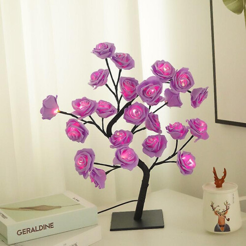 (Pink) Simulation Rose Tree Lamp USB Decorative LED Table Light Adjustable Branches Elegant Room Decor Gift 1