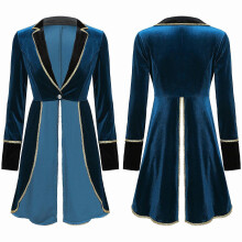 (L,Blue)Halloween Women Adult Circus Ringmaster Costume Velvet Long Sleeve Blazer Coat Christmas Carnival Cosplay Festival Rave Outfit