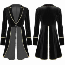 (S,Black)Halloween Women Adult Circus Ringmaster Costume Velvet Long Sleeve Blazer Coat Christmas Carnival Cosplay Festival Rave Outfit