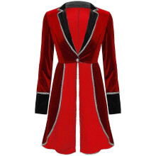 (XL,Red)Halloween Women Adult Circus Ringmaster Costume Velvet Long Sleeve Blazer Coat Christmas Carnival Cosplay Festival Rave Outfit