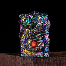 (Dragon, Multicolour) Embossed Paraffin Lighter Vintage Grinding Wheel Ignition for Camping