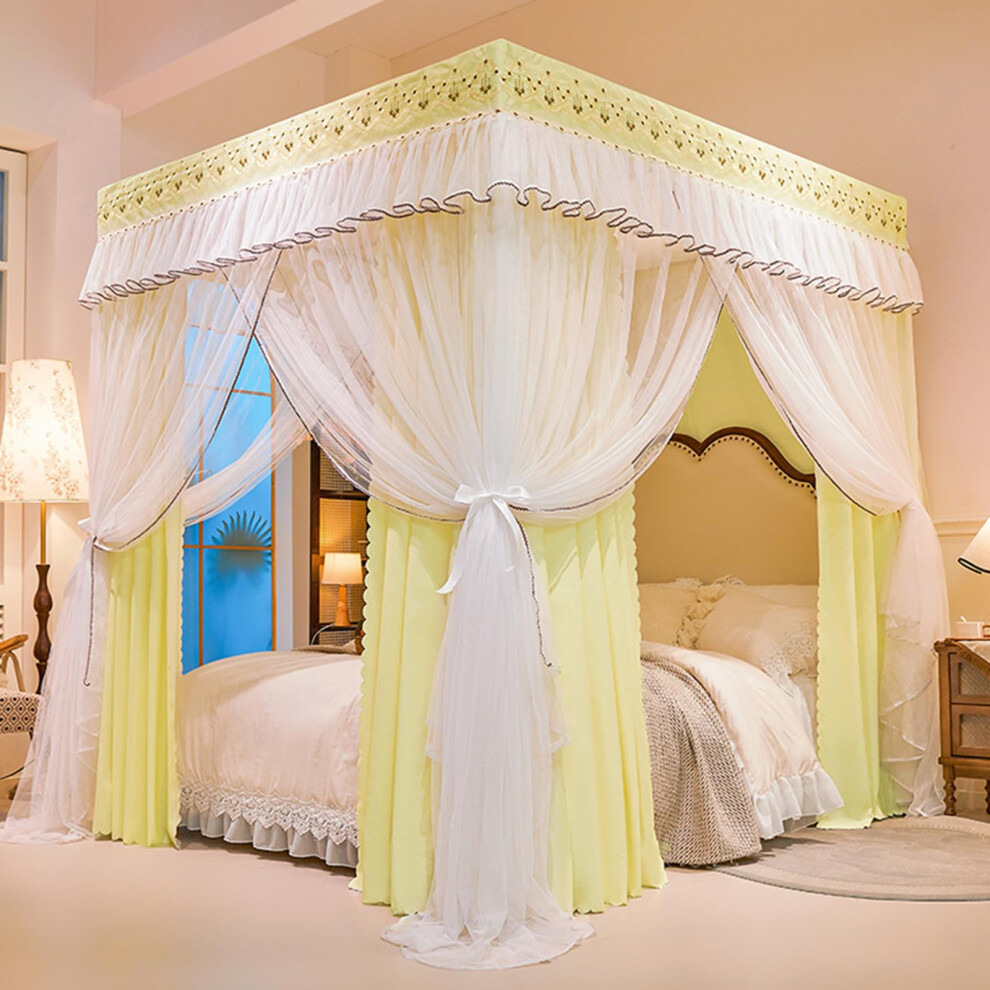 Canopy Bed Curtains 4 Corner Princess Design Double Layer Mosquito Net For Indoor Outdoor Yellow