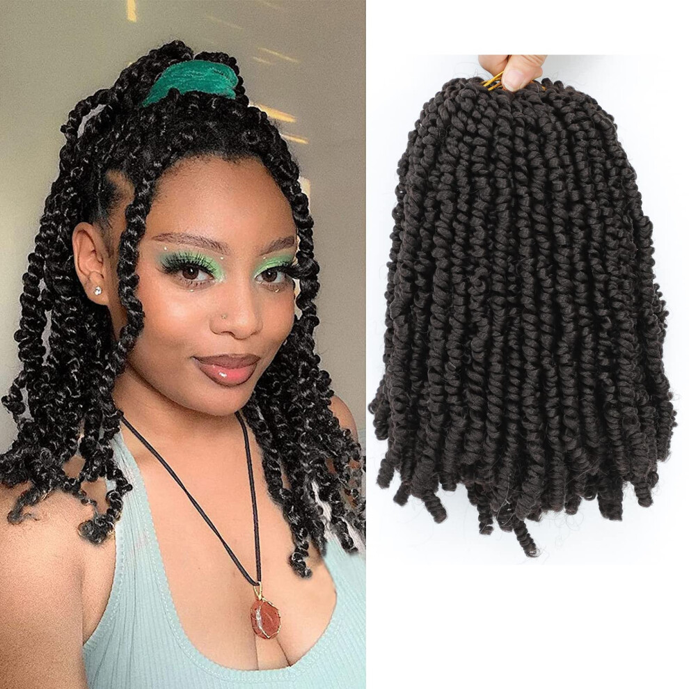 Unisex Black Passion Twist Hair 8 Inch Pretwisted Prelooped Crochet Braids Extensions For Women 1B