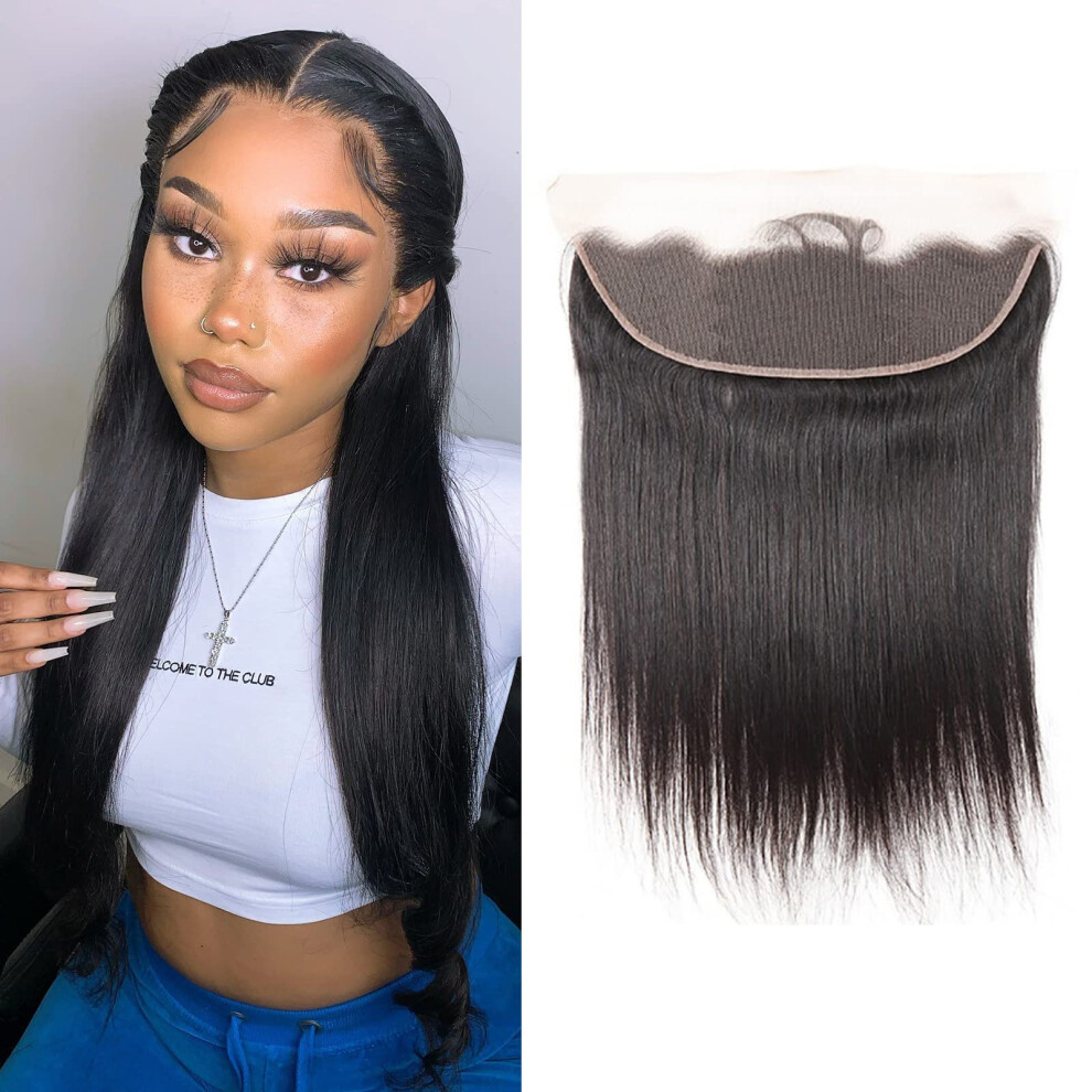 13x4 Brazilian Lace Frontal Closure Human Hair PrePlucked with Baby Hair Natural Black 10 Inch