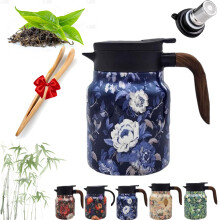 Stainless Steel Floral Teapot with Infuser 35Oz Vintage Design for Loose Leaf Tea OneHand Pour