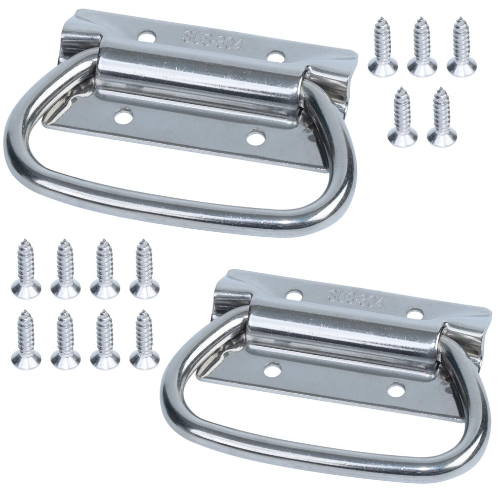 2 Pack 304 Stainless Steel Chest Handles Heavy Duty Folding Pull Handles With Screws For Toolboxes And Storage Crates 9455672802383