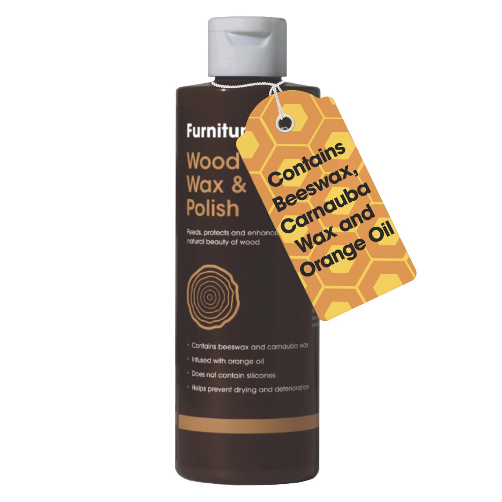 Furniture Clinic Orange Natural Wood Wax & Wood Polish - Beeswax Polish For Wood With Added Oil & Carnauba Wax - Clear Finish For Finished &