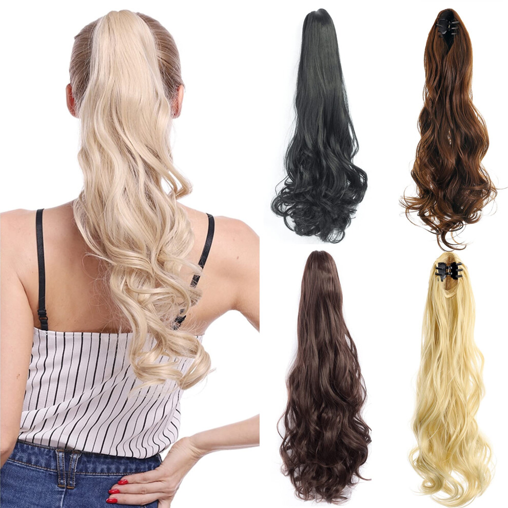 Unisex 20 Inch Wavy Ponytail Hair Extensions With Claw Clip Hairpiece For Women, Synthetic Natural Look