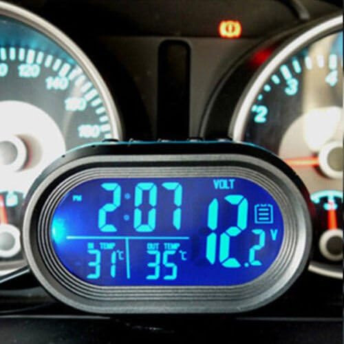 Car Digital Clock with Dual Temperature Display Voltmeter 12/24 Hour LCD Screen Blue Backlight 2