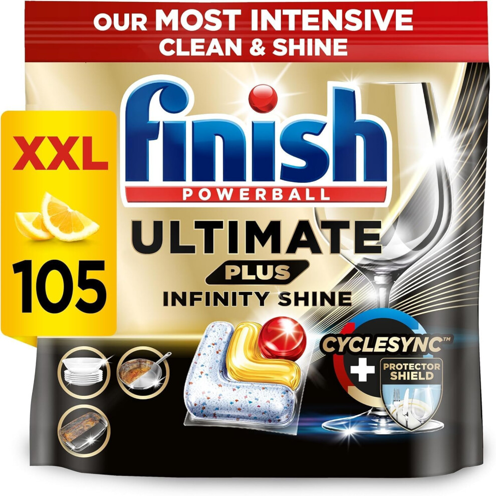 New Finish Ultimate Plus Infinity Shine Dishwasher Tablets Bulk | Scent : Lemon | Size: 105 Dishwasher Tabs |For Superb Clean And Diamond Shine, Packaging 5.06E+12