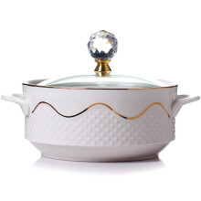 Large Ceramic Soup Tureen with Glass Lid, White Porcelain Serving Tureen with Handles, Large Capacity