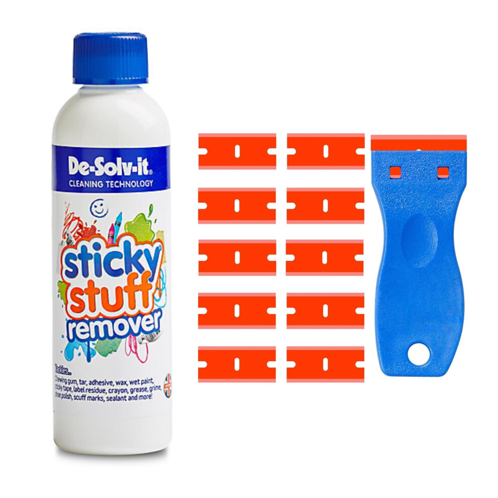 Sticky Stuff Remover 250Ml And Scraper Tool Bundle With 10 Plastic Blades Work As An Adhesive Remover, Glue Remover, Sticker Remover And Glue Remover 8000003423167