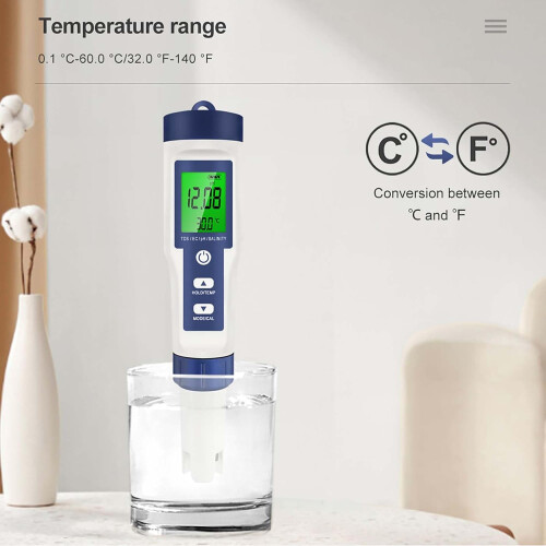 Water Quality Test Pen, pH Tester With Backlit Display, 014 pH Range, Calibration Function, For Home, Aquarium, Pool 2