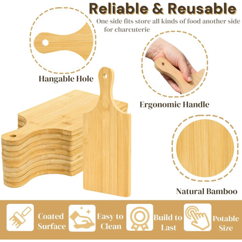 12 Pack Bamboo Cutting Boards with Handle, 11'x5' Small Charcuterie Serving Board Set for Kitchen 1