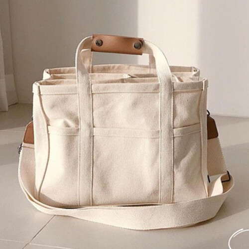 Large Canvas Diaper Bag with Adjustable Shoulder Strap, MultiCompartment Organizer for Travel 1