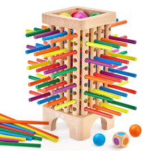 Mystooy Wooden Board Game,Montessori Toy with 42 Colorful Wooden Sticks and Dice,Fine Motor Skills Educational Toy,Family Travel Game Outdoor