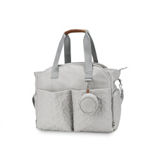 Large Capacity Waterproof Diaper Bag Tote and Messenger Style with Insulated Bottle Pockets Light Grey