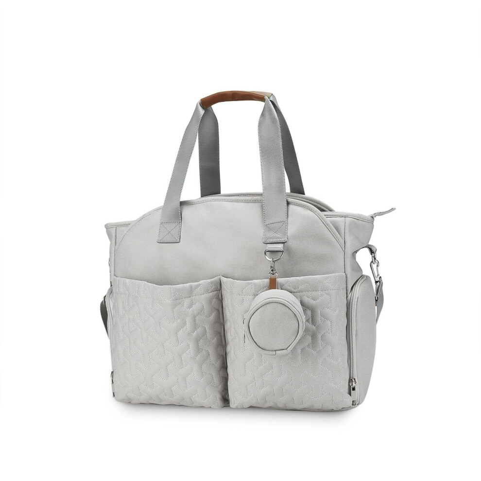 Large Capacity Waterproof Diaper Bag Tote And Messenger Style With Insulated Bottle Pockets Light/Grey