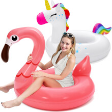 SLOOSH Unicorn Flamingo Pool Floats - 2-Pack Inflatable Pool Toys Floaties with Headrest, Pool Inflatables for Kids Beach Lake Summer Swimming Pool