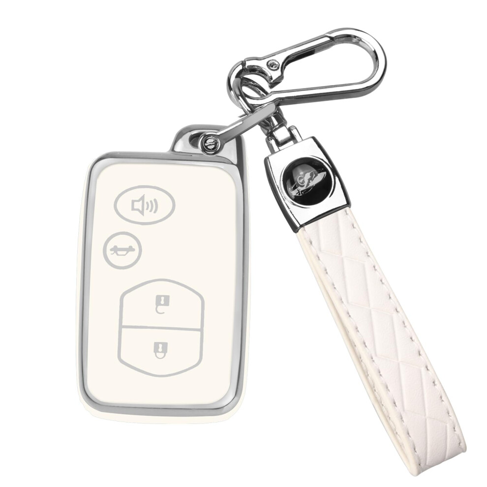 Key Fob Cover With Keychain, 360 Protection For Toyota Camry Corolla Rav4 Highlander Prius Avalon Venza ( White) Silver/White 9053599130789