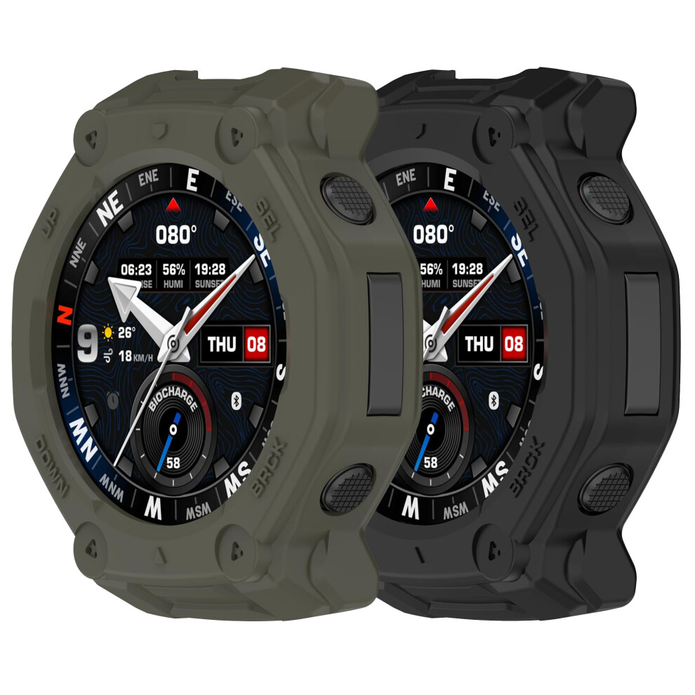 Case For Amazfit Trex 3 Pro 2 Pack Shockproof Tpu Protective Bumper Cover Black Green 48Mm Green,Black 9053599130819