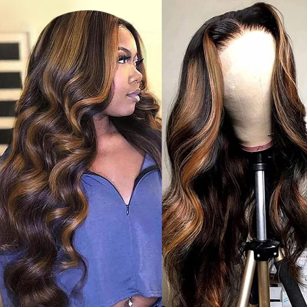 Unisex Human Hair Lace Front Wig 1B/30 Ombre Body Wave 13X4 Hd Lace Frontal Glueless 22 Inch 180% Density