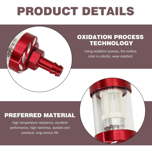 Motorcycle Fuel Filter Inline RustProof Alloy Cup for Engine Protection Universal Red 1