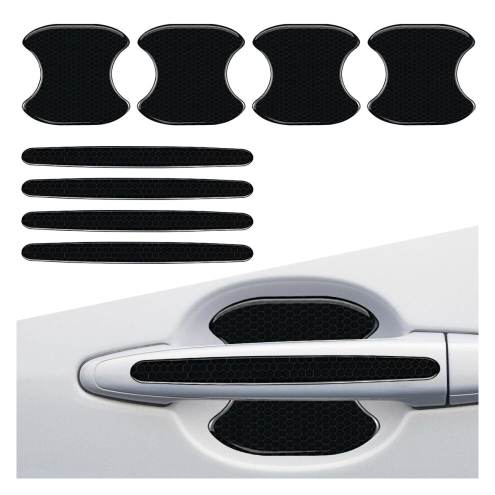 8Pcs Car Door Handle Protector Reflective Antiscratch Bowl Covers Universal Waterproof Black 9070919957963