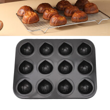 Nonstick 12 Cup Muffin Pan Chestnut Shape Carbon Steel Bakeware for Oven Cakes and Desserts