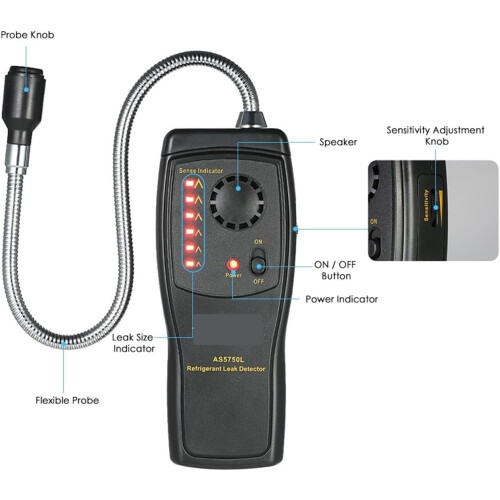 Leak Detector with LED Display for CFCs HCFCs HFCs Refrigerants, Flexible Probe for AC 1