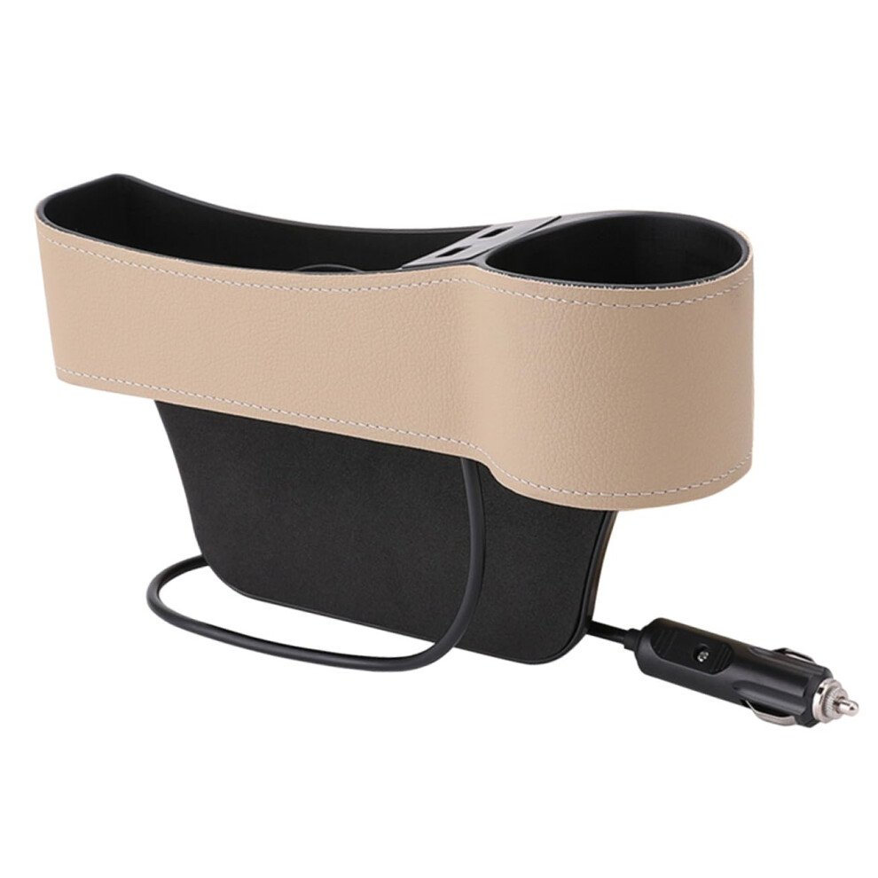 Car Seat Gap Organizer With Cup Holder And Dual Usb Charging Leather Storage For Passenger Side Beige 9053599131366
