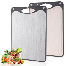 Large Titanium Double Sided Cutting Board for Kitchen, Food Grade Wheat Straw, 15x10in Dark Gray