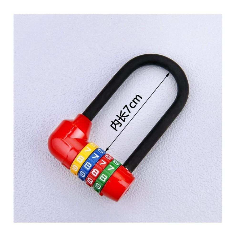 Red Combination Padlock With Ushaped Long Shackle, Doublelock Security, 7Cm Beam,