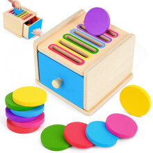 FCSONU Toddlers Montessori Coin Box Toys for 1 2 3 Year Old Boys Girls, Wooden Baby Toys for Toddlers 1-3, Color Sorting Stacking Sensory for Ages