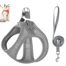 Escape Proof Cat Harness and Leash Set with Reflective Safety Strip, Adjustable Fit, Gray XXS