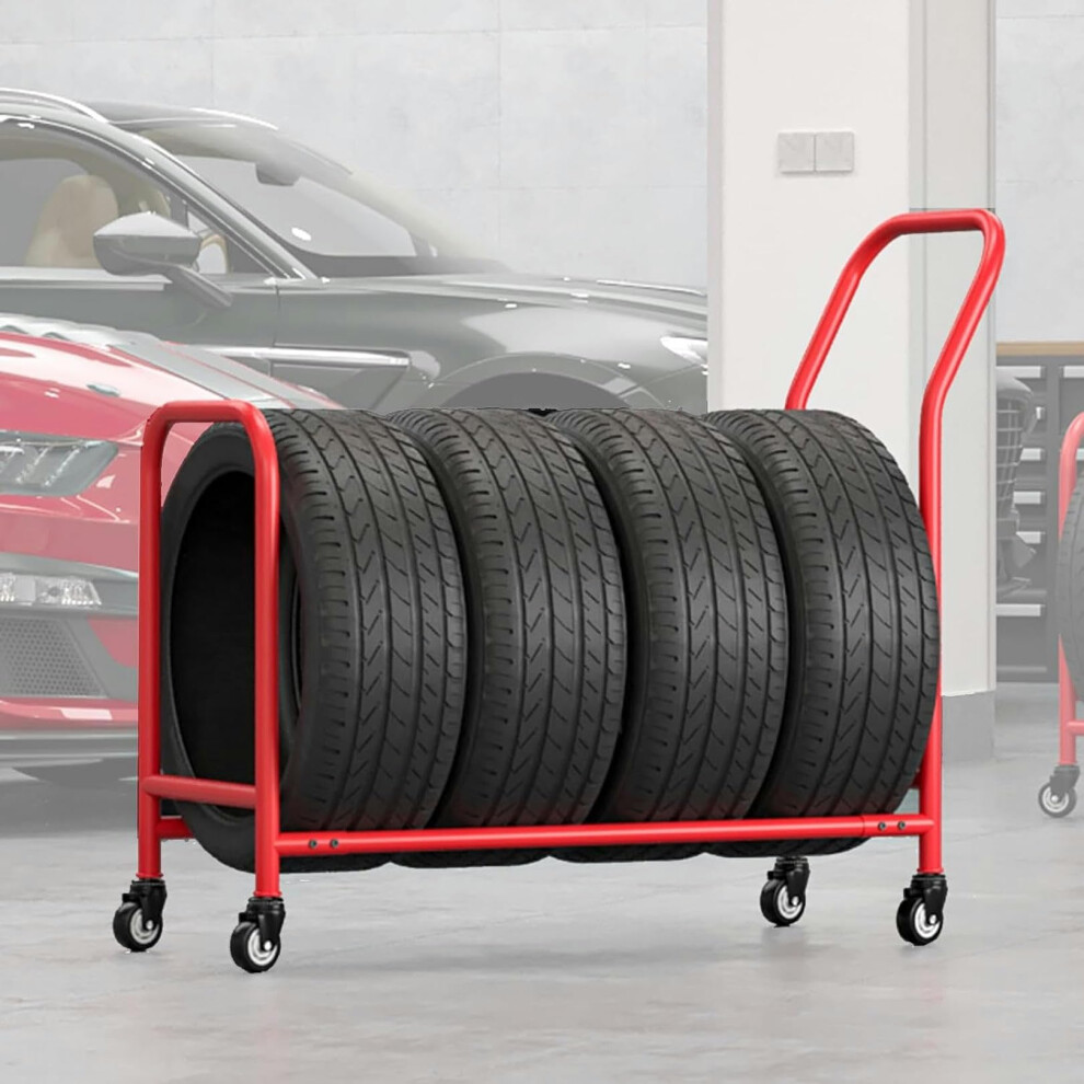 Heavy Duty Rolling Tire Storage Rack For Garage, Holds 4 Tires, Rustproof Metal Frame, 300Kg Capacity 9070919937231