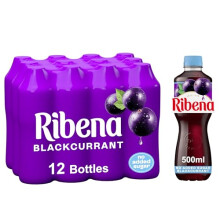 Ribena Blackcurrant Juice Drink No Added Sugar 500ml - Multipack of 12 | Real British Blackcurrants | Rich in Vitamin C | No Artificial Colours | Low