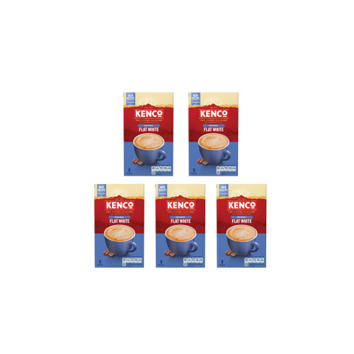 Kenco Flat White Instant Coffee Sachets s 8x14.8g (Pack of 5, Total 40 Sachets, 592g)